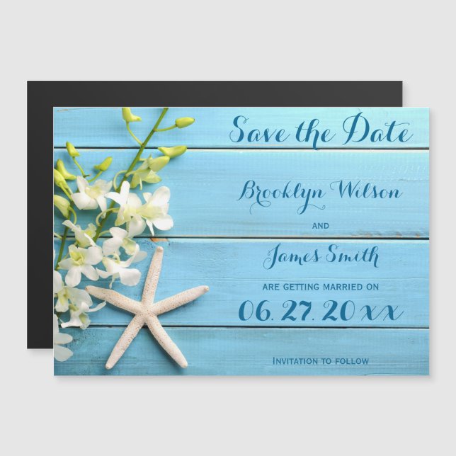 Magnetic Starfish Wedding Save The Date Orchids Invitation (Front/Back)