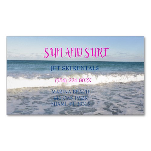 Magnetic surf shop beach services business card