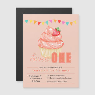 Magnetic Sweet ONE, 1st birthday party cupcake Invitation