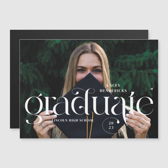 Magnetic Swirl Serif Photo Graduation Announcement (Front/Back)