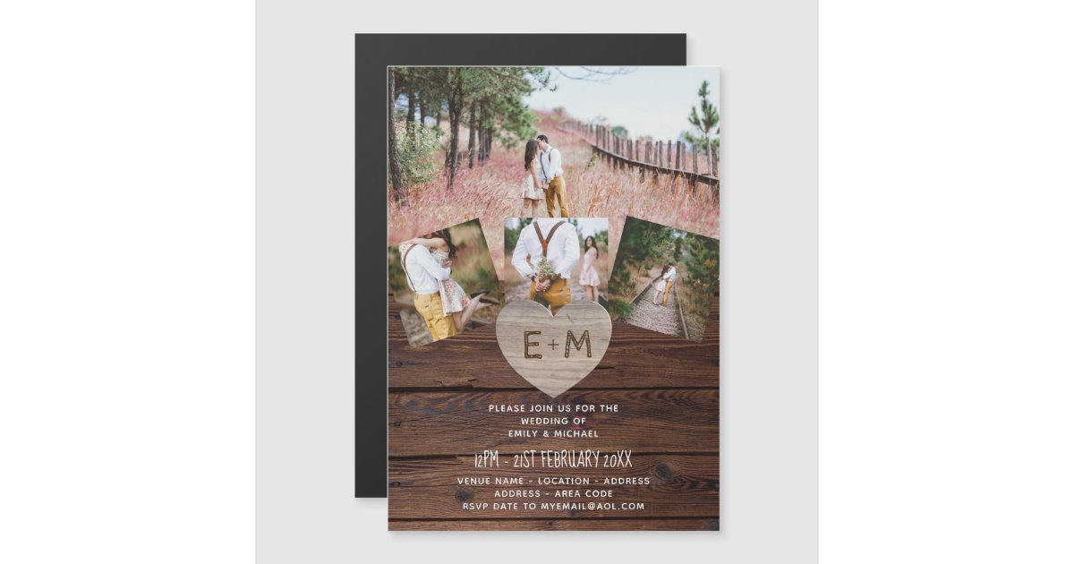 Magnetic Wedding Invite Rustic Photo Collage Barn | Zazzle