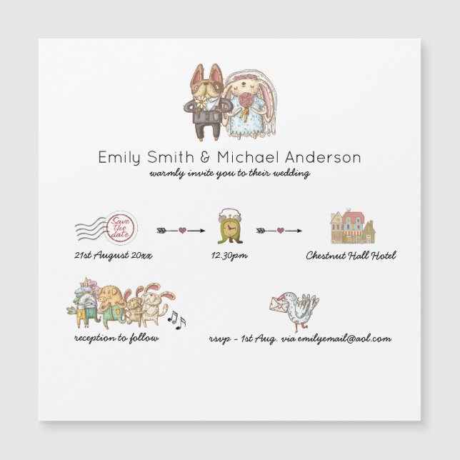 MAGNETIC Wedding Timeline Doodle Art Invitations (Front)