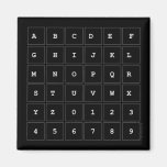 ABC|DEF
 GHIJKL
 M|N|OPQR
 STUVWX
 YZ0123
 456789  Magnets (more shapes)