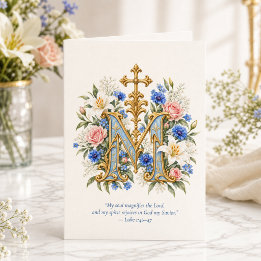 Magnificat Virgin Mary Blue Floral Catholic Card