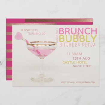 Magnificent 30th Brunch Bubbly Cocktail Pink Gold Invitation by invitationz at Zazzle