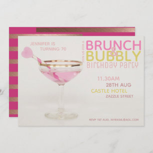Magnificent 70th BRUNCH BUBBLY Cocktail PINK GOLD Invitation