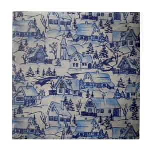 Magnificent Amazing Christmas Snowing Hauses Ceramic Tile