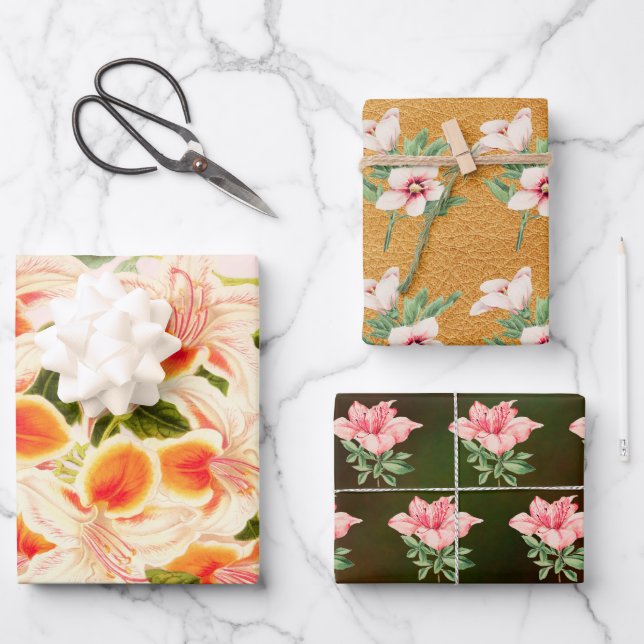 Magnificent azalea, Floral orange  Wrapping Paper Sheets (Front)