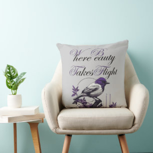 Magnificent Bird on Purple Leaves Art Print Throw Pillow