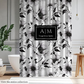 Magnificent black and white flowers shower curtain