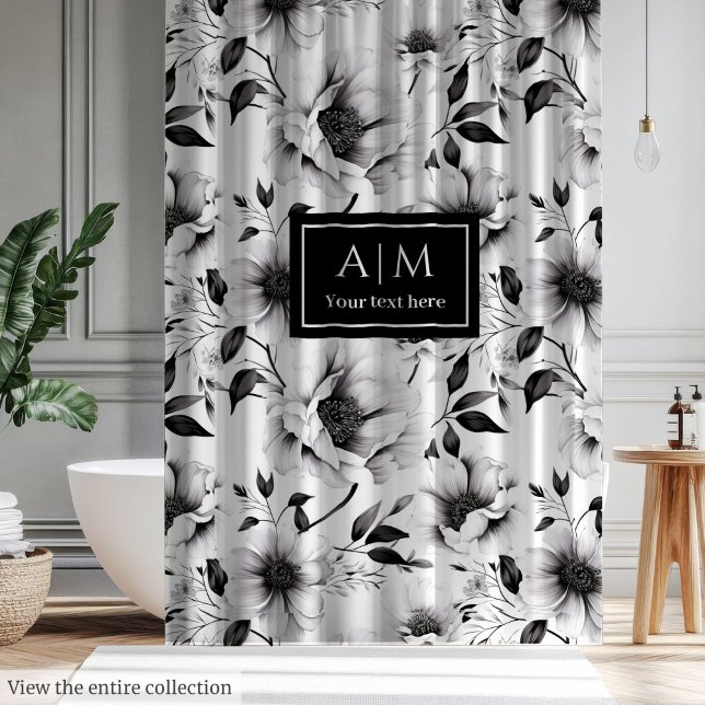 Magnificent black and white flowers shower curtain (Magnificent black and white flowers shower curtain)