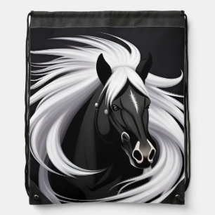 Magnificent Black Horse Drawstring Bag