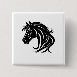 Magnificent Black Horse Head   Button