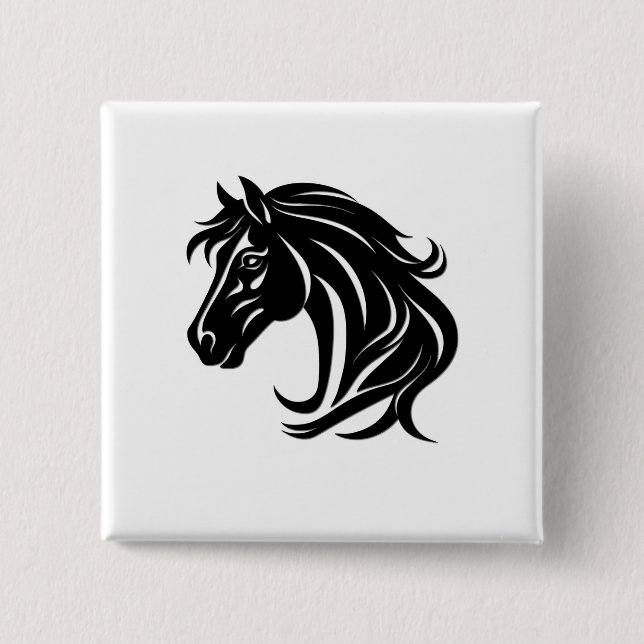 Magnificent Black Horse Head   Button (Front)