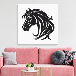 Magnificent Black Horse Head   Canvas Print