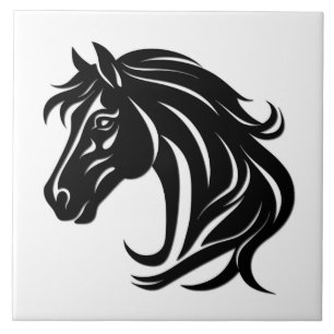 Magnificent Black Horse Head Ceramic Tile