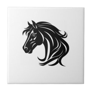 Magnificent Black Horse Head Ceramic Tile