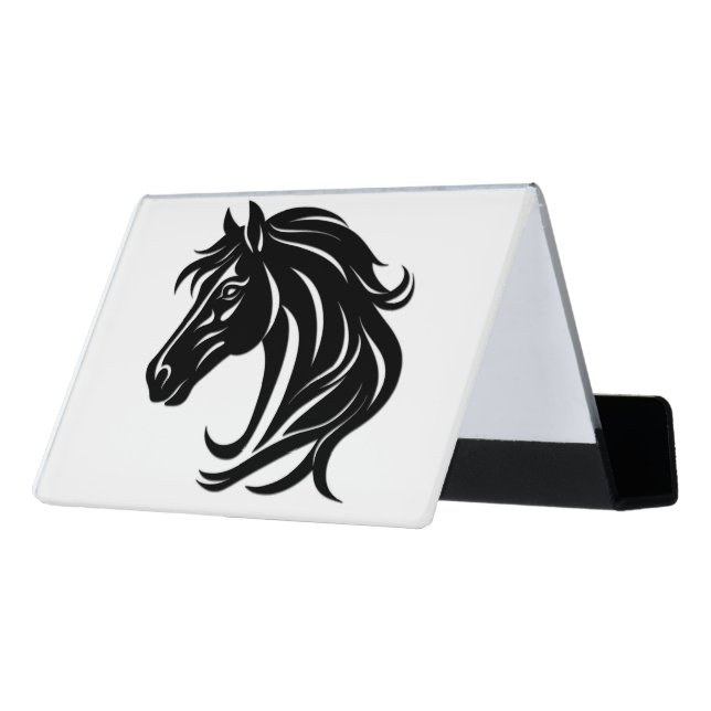 Magnificent Black Horse Head   Desk Business Card Holder (Angled Back)