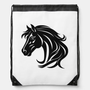 Magnificent Black Horse Head Drawstring Bag