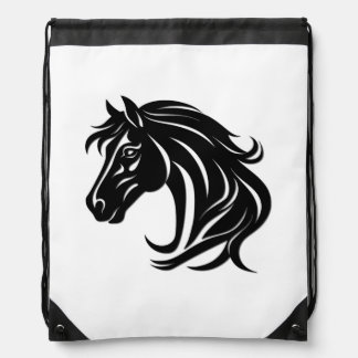 Magnificent Black Horse Head   Drawstring Bag