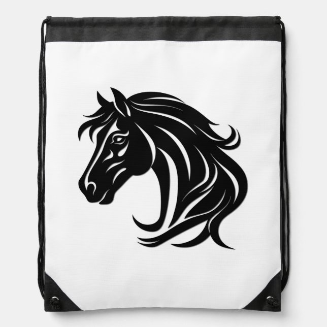 Magnificent Black Horse Head   Drawstring Bag (Front)