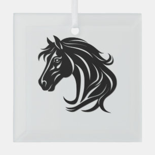 Magnificent Black Horse Head Glass Ornament
