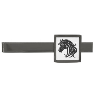 Magnificent Black Horse Head   Gunmetal Finish Tie Bar