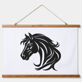 Magnificent Black Horse Head   Hanging Tapestry