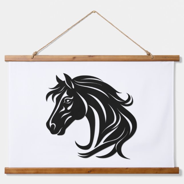 Magnificent Black Horse Head   Hanging Tapestry (Front)