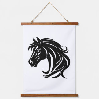 Magnificent Black Horse Head   Hanging Tapestry