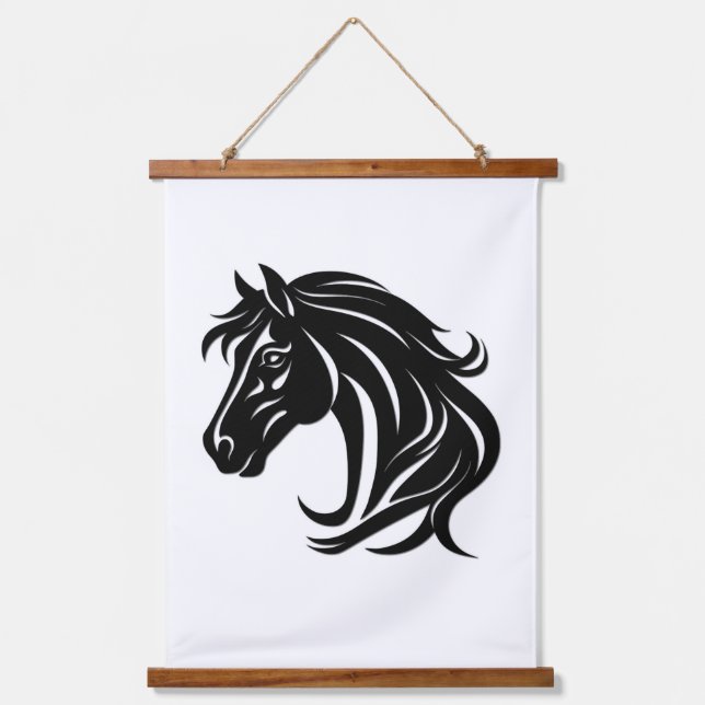 Magnificent Black Horse Head   Hanging Tapestry (Front)