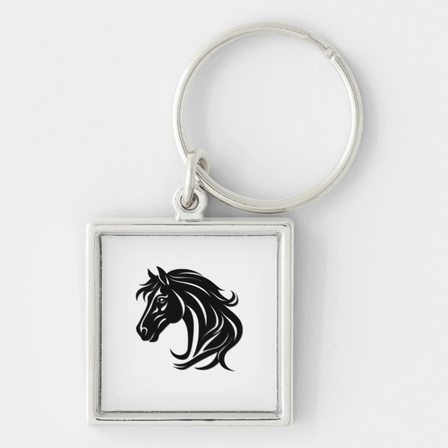 Magnificent Black Horse Head   Keychain (Front)