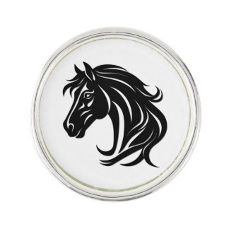 Magnificent Black Horse Head   Lapel Pin