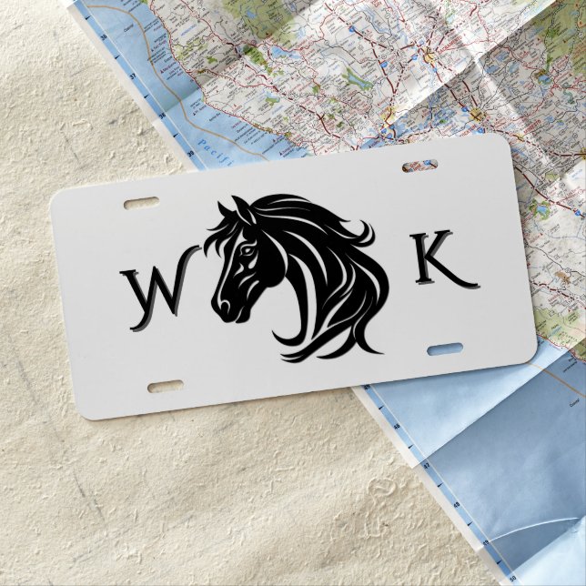 Magnificent Black Horse Head Monogram  License Plate (In Situ)