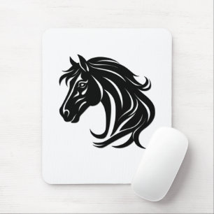 Magnificent Black Horse Head Mouse Pad