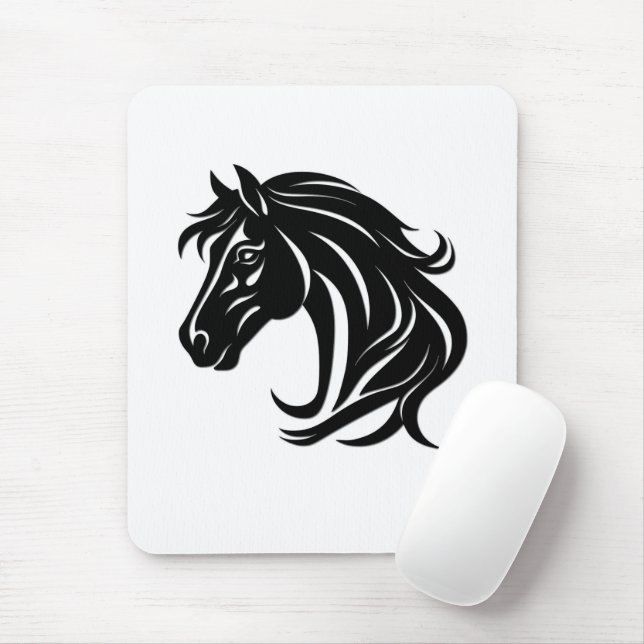 Magnificent Black Horse Head   Mouse Pad (With Mouse)