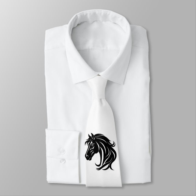 Magnificent Black Horse Head   Neck Tie (Tied)