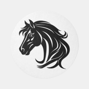 Magnificent Black Horse Head Outdoor Rug