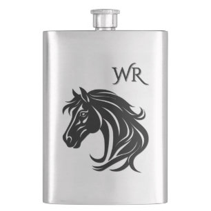 Magnificent Black Horse Head Personal Flask