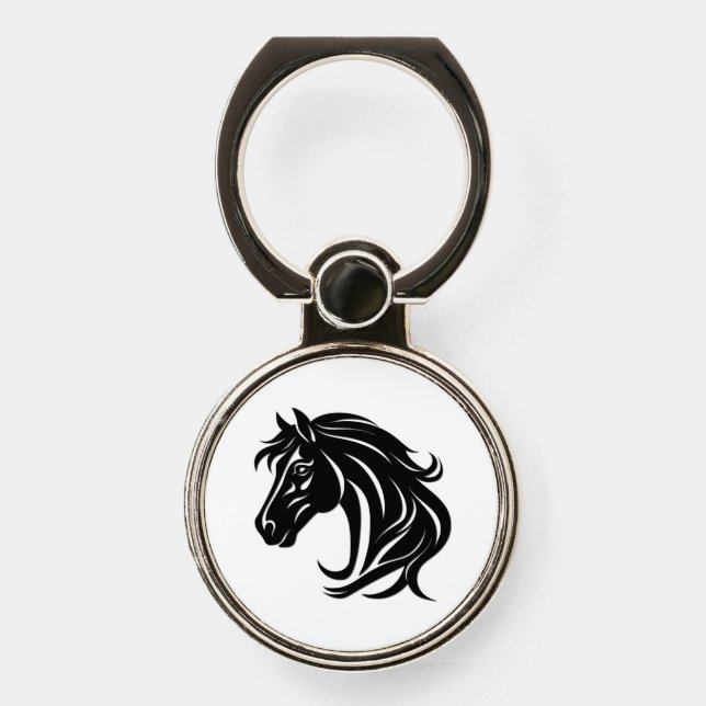 Magnificent Black Horse Head   Phone Ring Stand (Front)