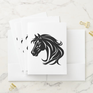 Magnificent Black Horse Head Pocket Folder