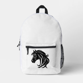 Magnificent Black Horse Head Printed Backpack