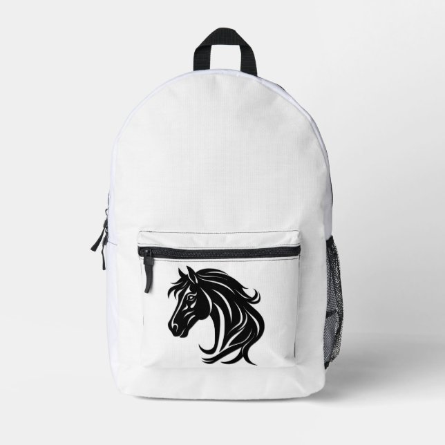 Magnificent Black Horse Head   Printed Backpack (Front)
