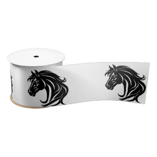 Magnificent Black Horse Head   Satin Ribbon