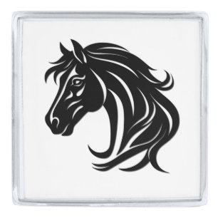 Magnificent Black Horse Head Silver Finish Lapel Pin