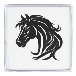 Magnificent Black Horse Head   Silver Finish Lapel Pin