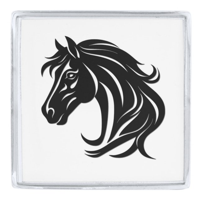 Magnificent Black Horse Head   Silver Finish Lapel Pin (Front)