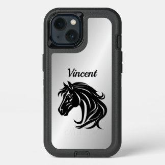 Magnificent Black Horse Head Silver Glow Personal iPhone 13 Case