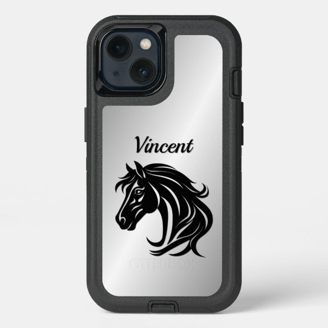 Magnificent Black Horse Head Silver Glow Personal Otterbox iPhone Case (Back)