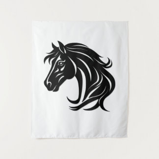 Magnificent Black Horse Head Tapestry